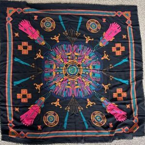 Henri Bendel Colorful Geometric Pattern 100% Wool Scarf Made in Korea